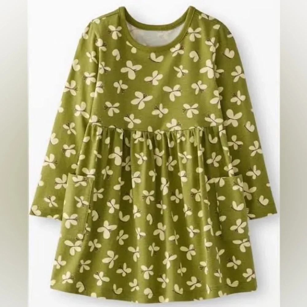 NWOT Hanna Andersson Long sleeve cotton green butterfly skater dress w pockets 4